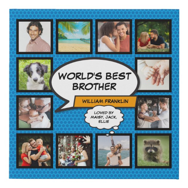 Brother Photo Collage Fun Cool Superhero Comic Faux Canvas Print (Front)