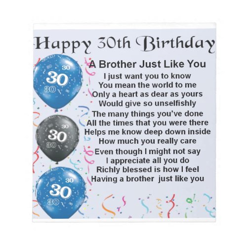 Brother Poem 30th Birthday Notepad