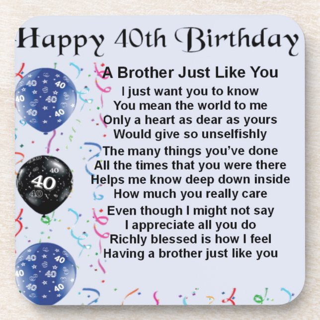 Brother poem 40th Birthday Drink Coaster (Front)