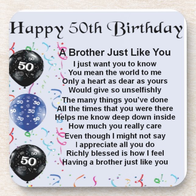 Brother Poem 50th Birthday Beverage Coaster (Front)