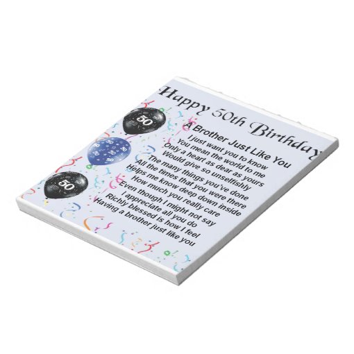 Brother Poem 50th Birthday Notepad Zazzle 