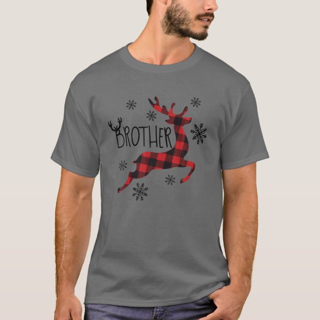 Brother Reindeer Xmas Red Plaid Family Matching Ch T-Shirt (Front)
