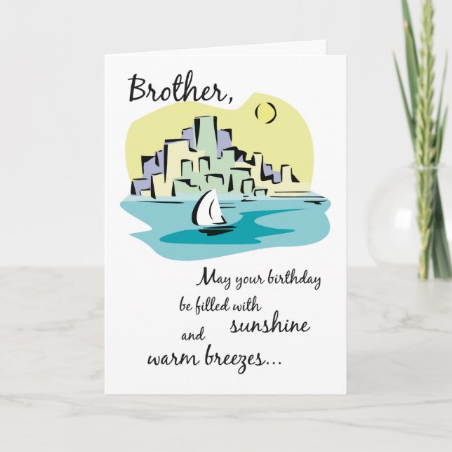 Brother Sailboat City Birthday Card (Front)