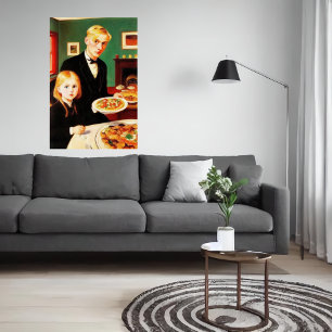 Brother, Sister and dinner table   AI Art Poster