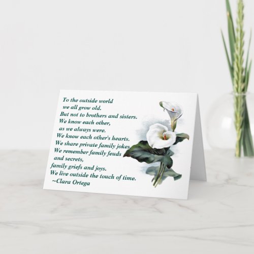 Brother  Sister Calla Lilly Birthday Poem Card