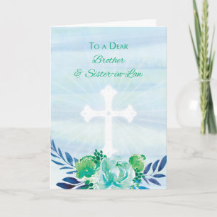 Brother & Sister-in-Law Teal Blue Flowers Easter Holiday Card