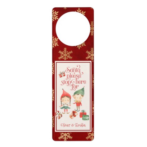 Brother sister Santa please stop here personalized Door Hanger