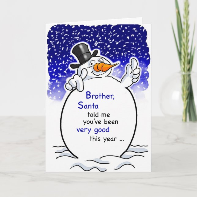 Brother Snowman Santa, Christmas Humor Card (Front)