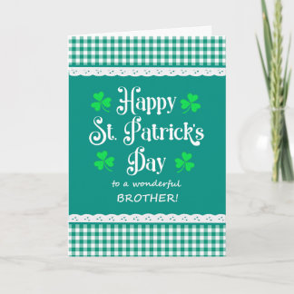 Brother St Patrick's Day Shamrocks Green Checks Card