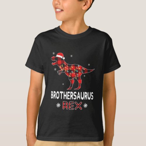 Brother T_Rex Red Plaid Buffalo Christmas Dinosaur T_Shirt