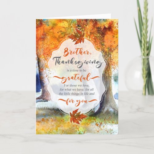 Brother Thanksgiving Autumn Watercolor Grateful Holiday Card