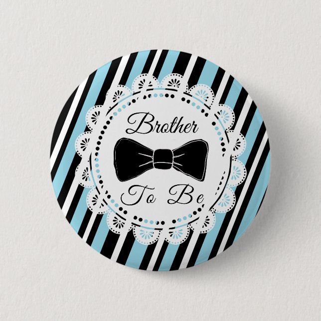 Brother to be blue black Bowtie Baby Shower Button (Front)