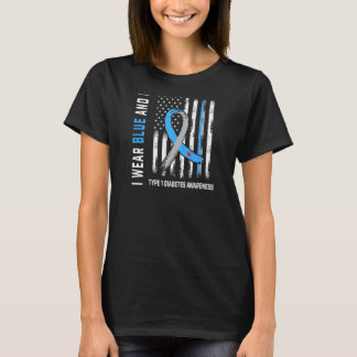 Brother Type 1 Diabetes Awareness Flag Back Print  T-Shirt