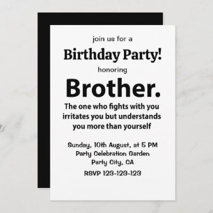Brother Typography Birthday Party Brother Invitation