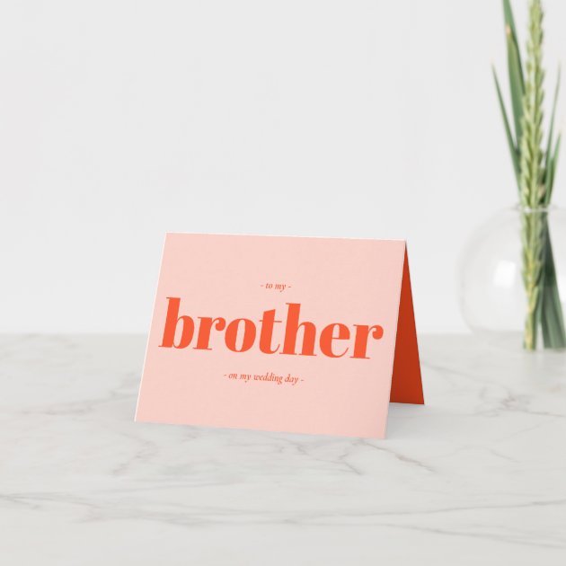 Brother Wedding Minimal Simple orange pink Card