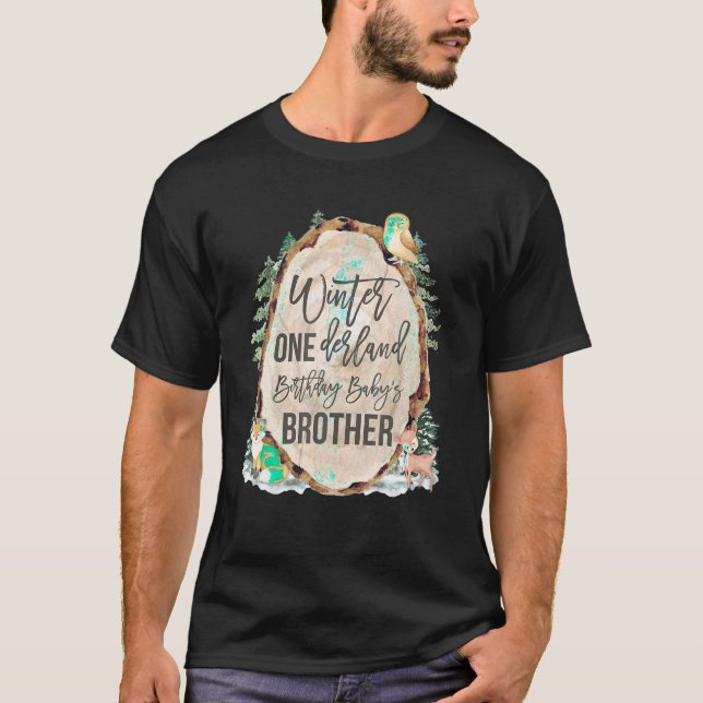 Brother Woodland Winter Onederland 1st Birthday Fo T-Shirt (Front)