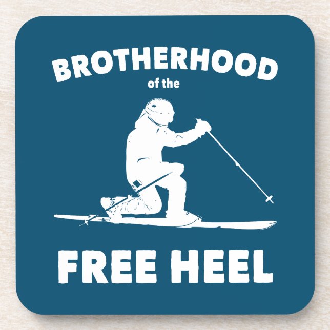 Brotherhood Of The Free Heel Telemark Skiing Beverage Coaster (Front)