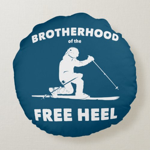 Brotherhood Of The Free Heel Telemark Skiing Throw Round Pillow