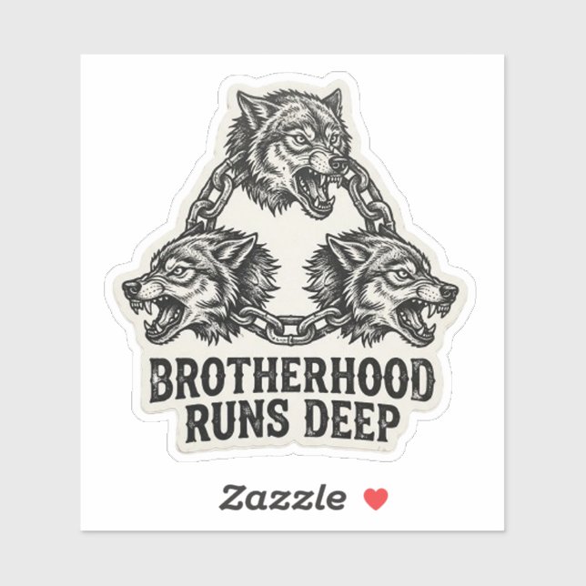 Brotherhood Runs Deep Triple Wolf Chain Biker Sticker (Sheet)