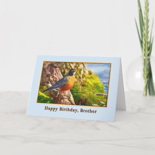 Brother's Birthday Card with Robin on a Log (Front)