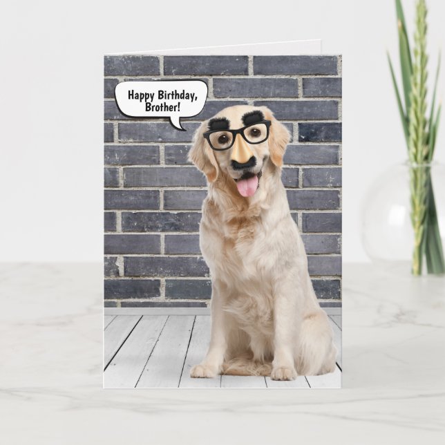 Brother's Birthday Golden Retriever with Mask Card (Front)