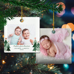 Brother's First Christmas Rustic Trees 2 Photos Ceramic Ornament<br><div class="desc">Brother's First Christmas is the perfect take on Baby's First Christmas! Cute, Modern yet Rustic Christmas Holiday Photo Square Ornaments featuring adorable little forests of rustic Christmas trees and Merry Christmas in modern typography. Add 2 of your favorite photos for the perfect ornament! Please contact us at cedarandstring@gmail.com if you...</div>