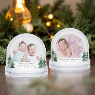 Brothers First Christmas Rustic Trees 2 Photos Snow Globe