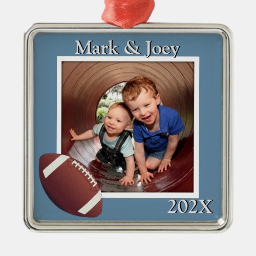 Brothers Football Personalized Photo Christmas Metal Ornament