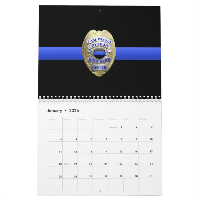 Brothers Keeper Badge Thin Blue Line Calendar (Jan 2026)