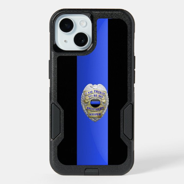 Brothers Keeper Police Badge - Thin Blue Line iPhone 15 Case (Back)
