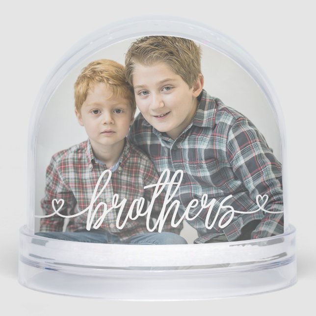 Brothers Love Hearts Personalized Photo Snow Globe (Front)
