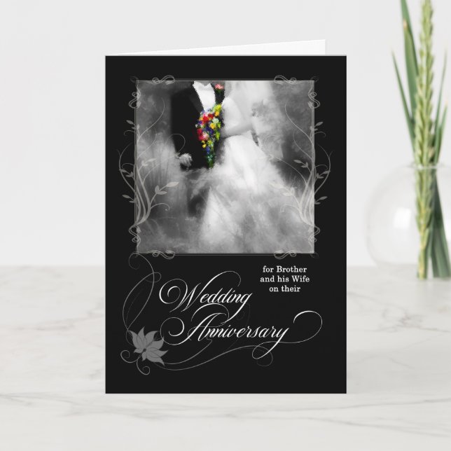Brothers Wedding Anniversary Black and White Card (Front)