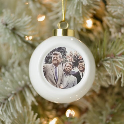 Brothers with President John Kennedy White House Ceramic Ball Christmas Ornament
