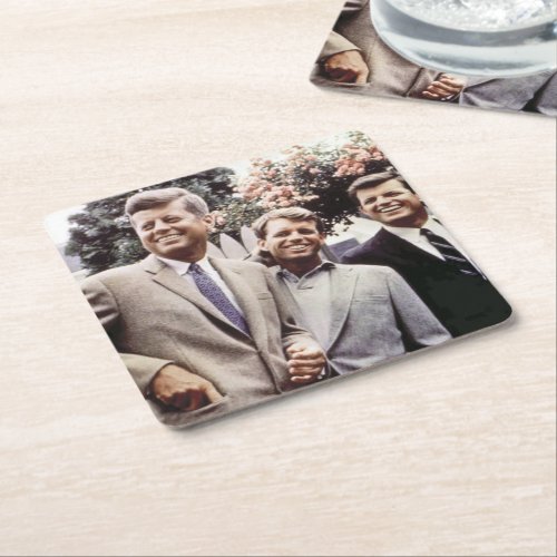Brothers with President John Kennedy White House Square Paper Coaster