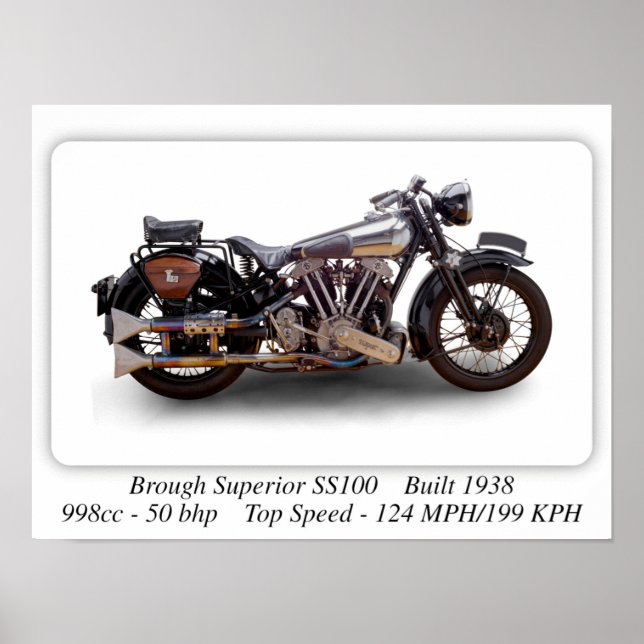 Brough Superior SS100 Motorcycle - A3 Size Print  (Front)
