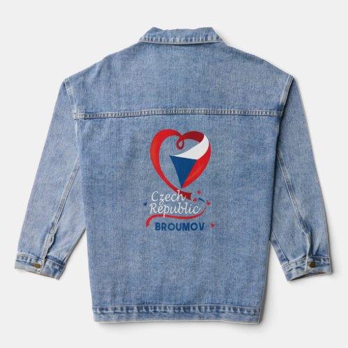 Broumov Czech Republic Heart Flag Lion Coat Of Arm Denim Jacket