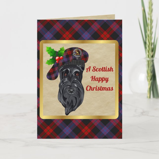 Broun/Brown Badge & Tartan Personalized Xmas Card (Front)