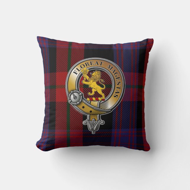 Broun Tartan & Badge Throw Pillow (Front)
