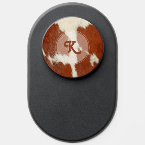 Brow and white realistic look cowhide monogram PopSocket