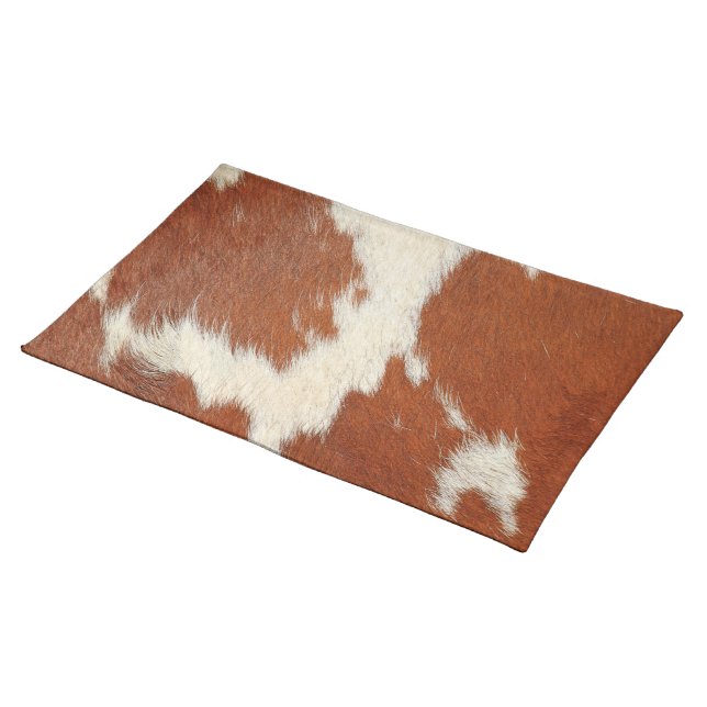 Brow and white realistic look cowhide texture cloth placemat (On Table)