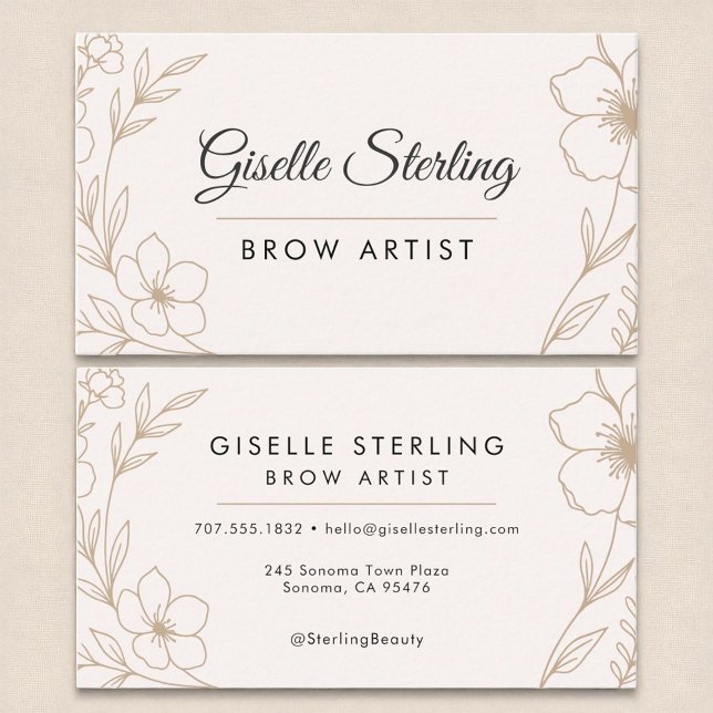 Brow Artist Beauty Botanical Blush and Black Business Card (Creator Uploaded)