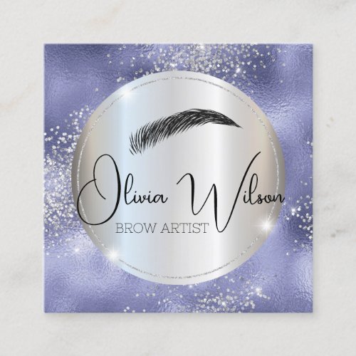 Brow Artist Modern Blue and Silver  Square Business Card