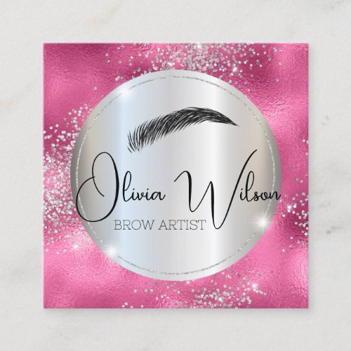 Brow Artist Modern Magenta and Silver  Square Business Card
