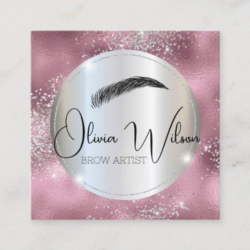 Brow Artist Modern Mauve and Silver  Square Business Card