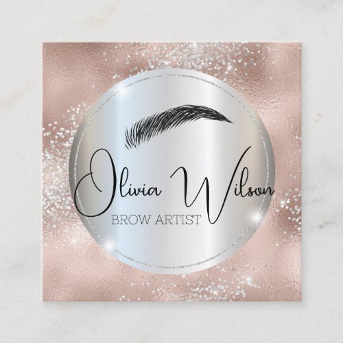 Brow Artist Modern Pink and Silver  Square Business Card