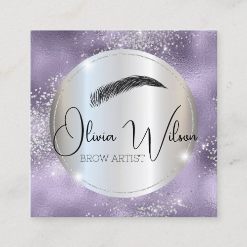 Brow Artist Modern Purple and Silver  Square Business Card