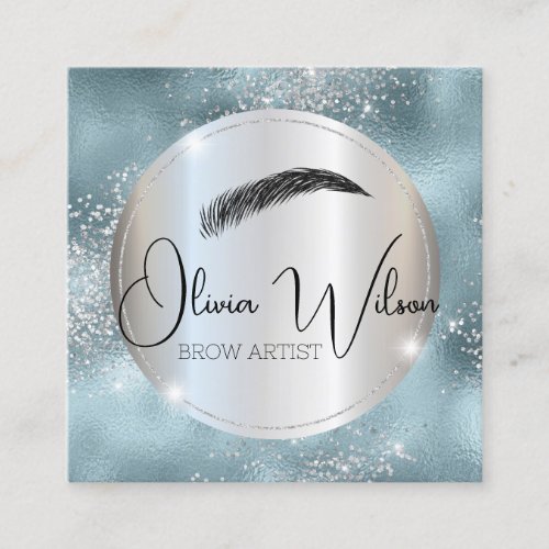 Brow Artist Modern Teal and Silver  Square Business Card