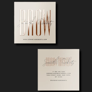 Brow artist modern typography script beige brown raised spot UV business card