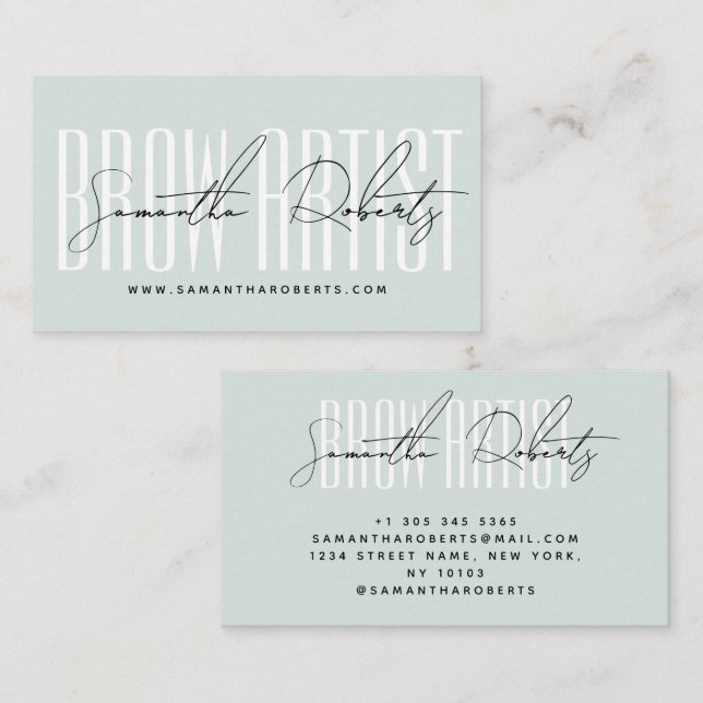 Brow artist modern typography script blue  business card (Front/Back)