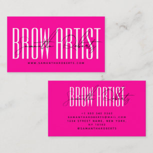 Brow artist modern typography script neon pink business card